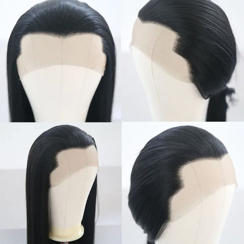 AIMEYA Free Part Black Lace Front Wig Long Silky Straight Synthetic Wig High Temperature Hair for Men or Women Cosplay lace front wig lace wigs womens synthetic wigs synthetic wigs