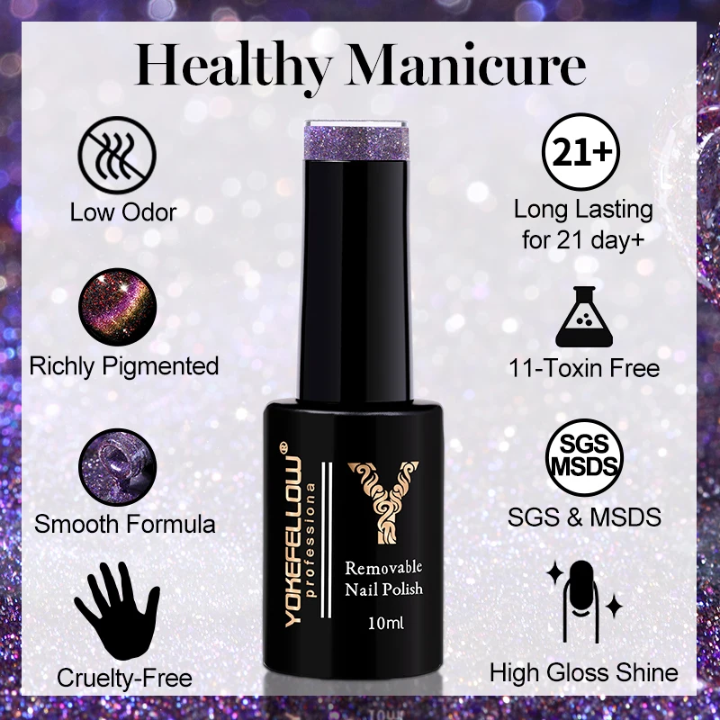 YOKEFELLOW 10ML 9D Cat Magnetic Nail Gel Polish Flowing Cat Magnetic Gel Semi Permanen Soak Off UV LED Glitter Nails 4