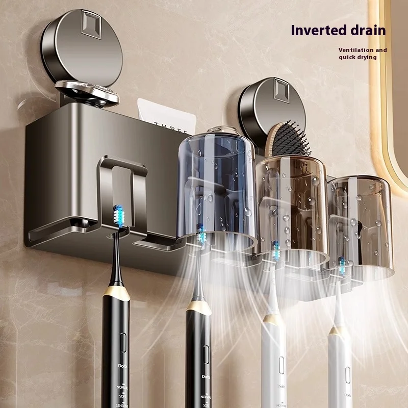 Bathroom Suction Cup Toothbrush Holder Toothbrush Tooth Cup Storage Rack Mouthwash Brushing Mug Storage Bathroom Counter