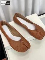 Summer Women Breathable Hollow Out Sheepskin Genuine Leather Flats Shoes Slip On Loafers Bowknot Slip Toe Moccasin Gommino Shoes 1
