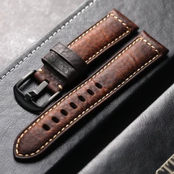 Premium Italian Head Layer Cowhide Handmade Vintage Leather Strap, 20 - 26MM - 22mm (Brack buckle)