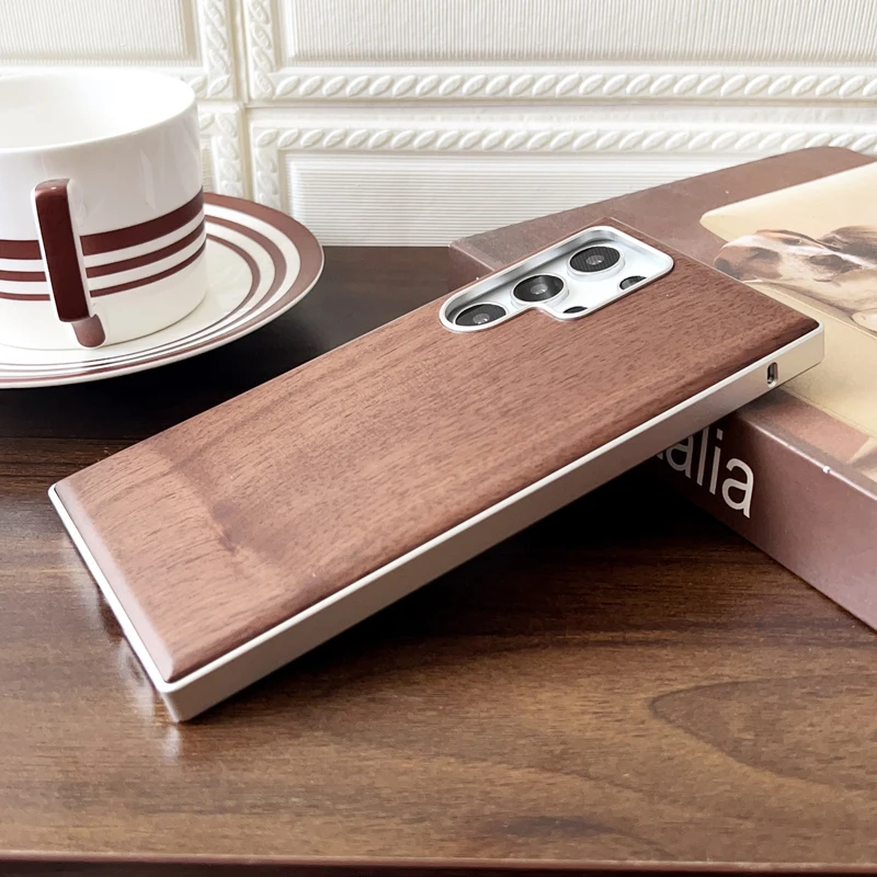 Premium Aluminum Alloy Frame with Wooden Back Case Cover - Walnut, Ebony, Rosewood