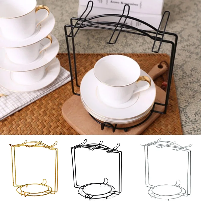 Cup Rack Stand Holder European Style Gold Iron Art Mug Saucer Ceramic Cup Standing Holder Household Counter Bar Kitchen Supply cup rack holder