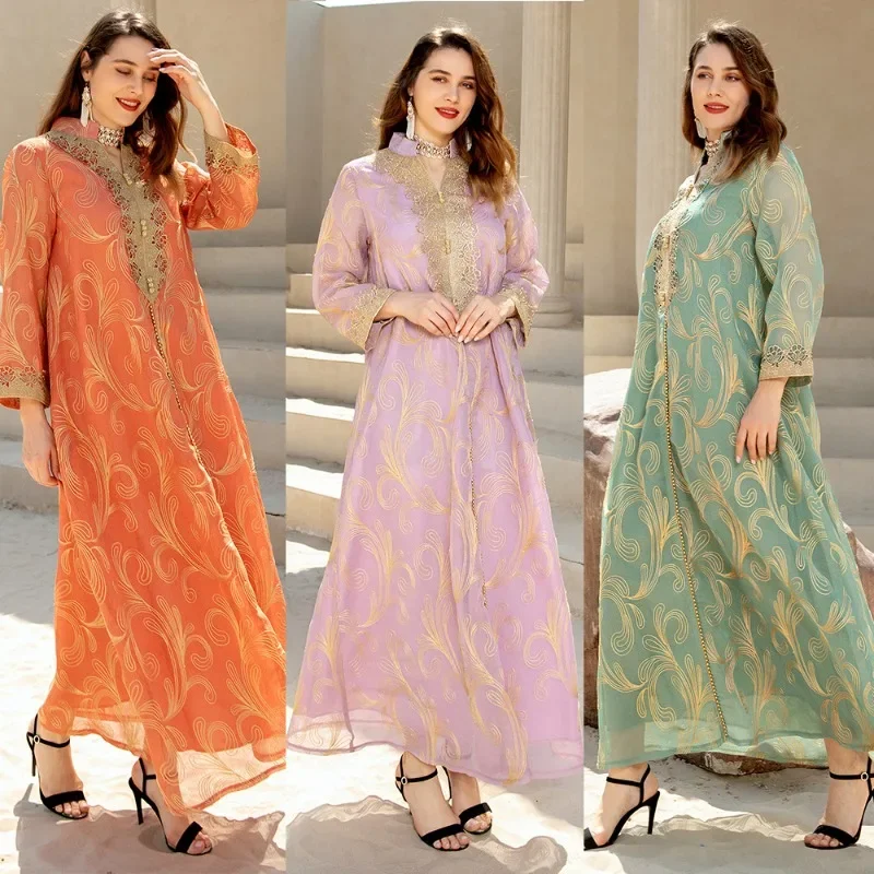 

New Spring and Summer Women's Clothing Arabic Long Sleeve Abaya Middle East Swing Dress Evening Dresses Muslim Dress Kaftan