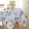 Blue White Floral Printed Rectangle Tablecloths Home Party Decor Reusable Waterproof Table Cloth for Holiday Wedding Table Decor 1