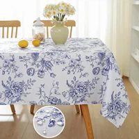 Blue White Floral Printed Rectangle Tablecloths Home Party Decor Reusable Waterproof Table Cloth for Holiday Wedding Table Decor 1