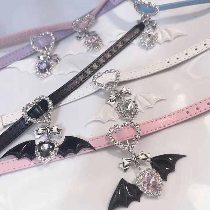 Collana Girocollo In Pelle Love Angel Little Devil Bowknot Water Diamond Subculture