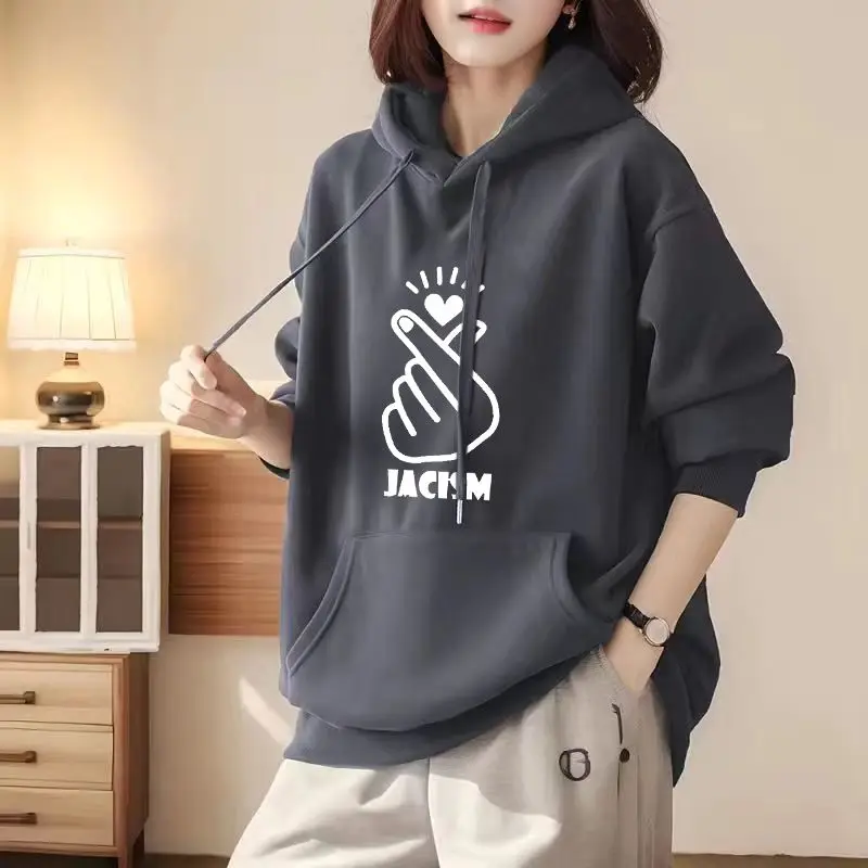 2023 Autumn Women's New Pure Cotton Comfortable Top Fashion Loose Casual Versatile Long Sleeve Hooded Sweater T-shirt