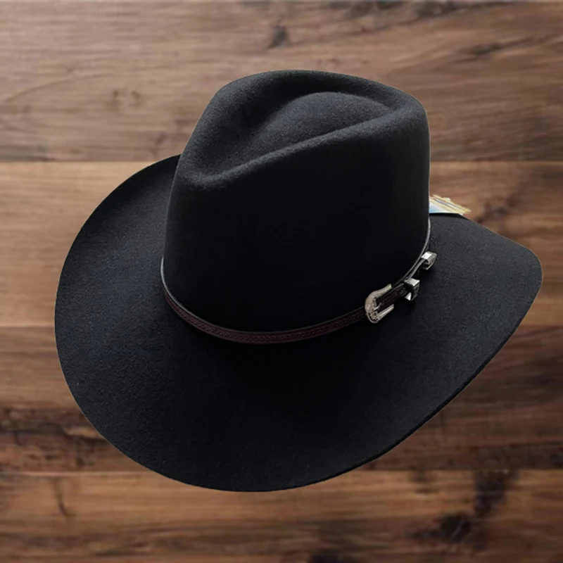Cappello Da Cowboy In Lana 100% – Unisex, Classico Nero Con Fascia Decorativa – Feltro Morbido, Taglia Unica Fino A 61 Cm - 3