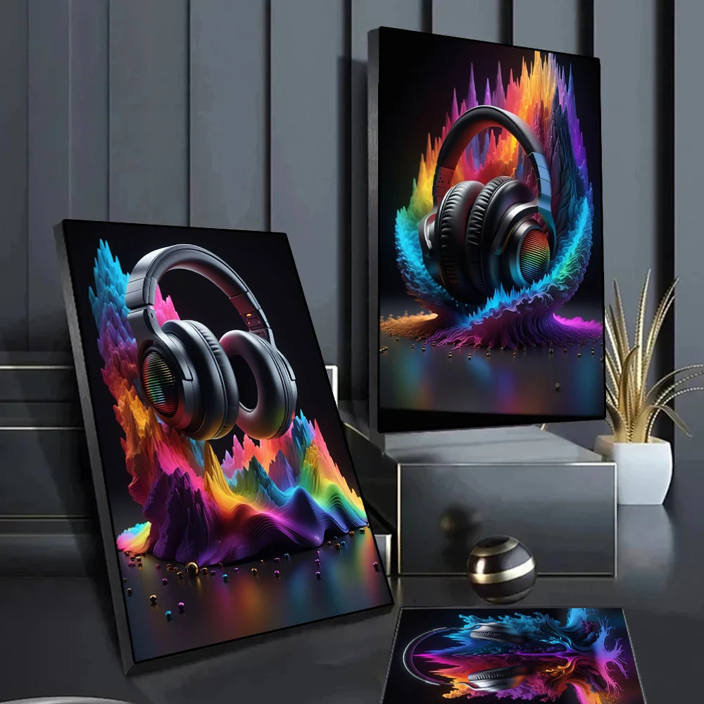 Creative Pop Punk Music Dj Music Headphones Art Poster Print Colorful Gaming Headphones Canvas Painting Game Room Bar Home Decor