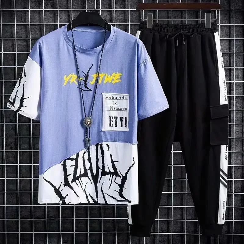 Top Pants Sets Outdoor Xl 5xl Male T Shirt 2023 Trend Tracksuit Jogging Aesthetic Sports Suits Print Basic Baggy Clothes for Men