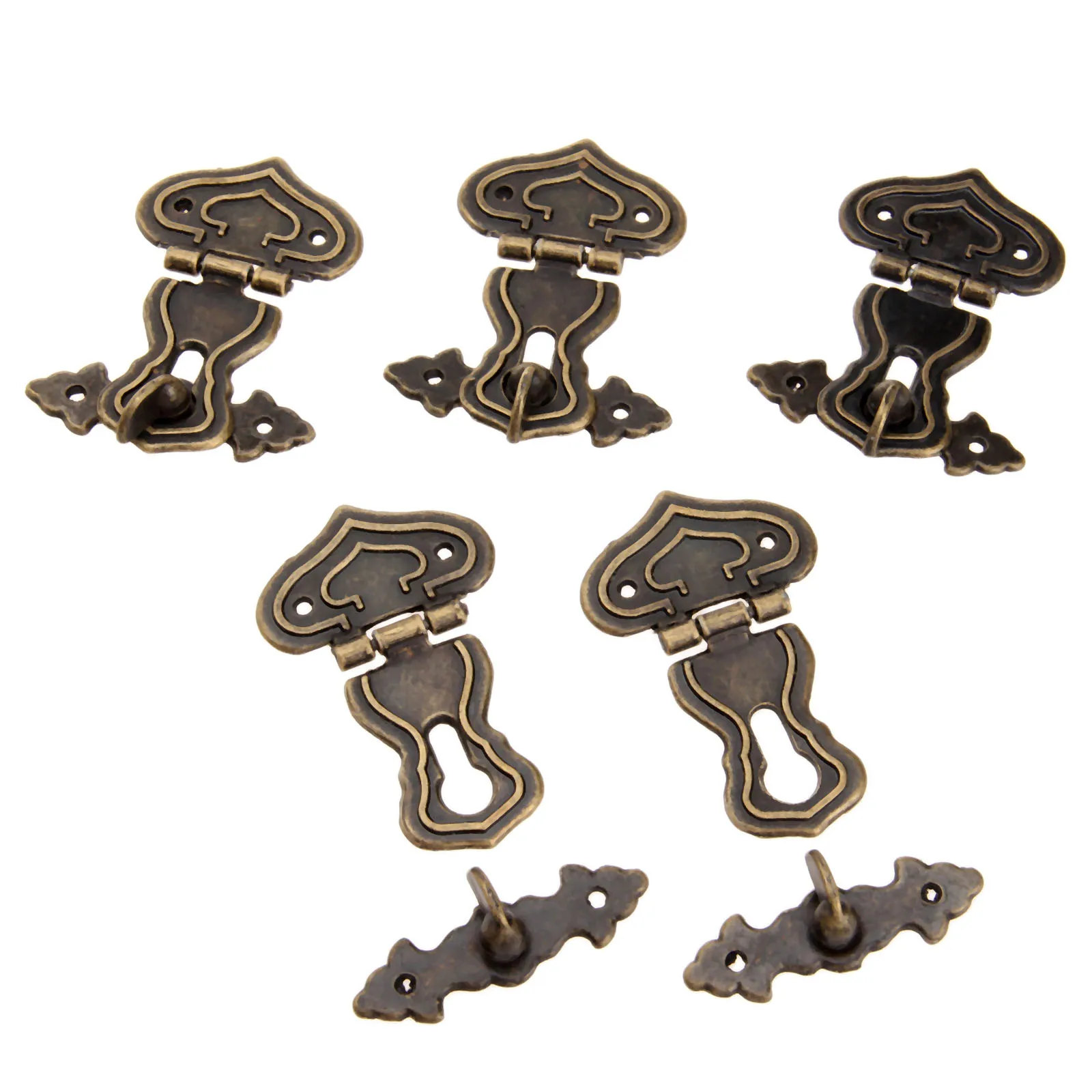 5Pcs 63x47mm Antique Metal Lock Decorative Hasps Hook Gift Wooden Jewelry Box Padlock With Screws Vintage Furniture Hardware