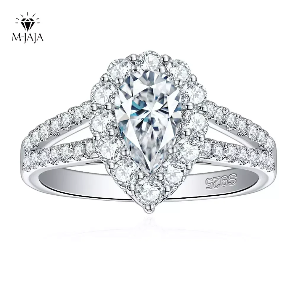 

M-JAJA Women's Engagement Ring 5*8mm Pear Cut Moissanite Ring 18K White Gold 925 Sterling Silver D VVS1 Wedding Band Jewelry