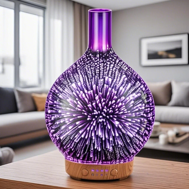 Porseme Essential Oil Diffuser 3D Glass Humidifier 7 Color Changing LEDs Waterless Auto-Off Timer Setting bpa Free ultrasonic 1