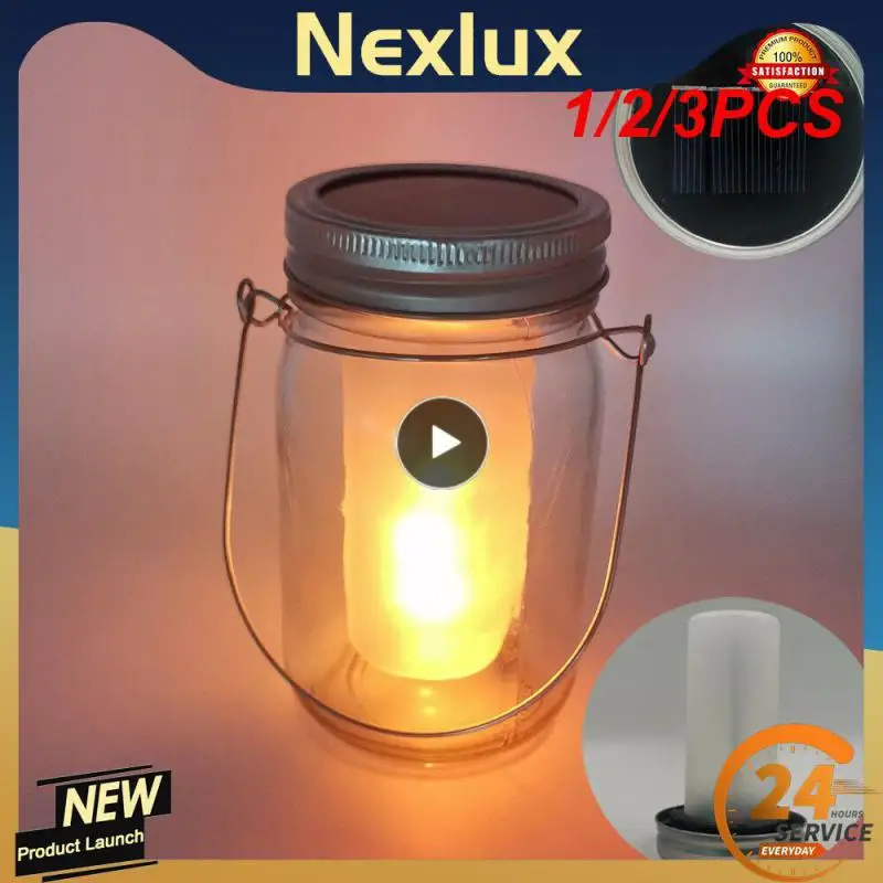 

1/2/3PCS Solar LED Mason Jar Lit Light Flame Warm LED Garden Outdoor Solar Bottle Lamp Candle Lantern Christmas Decoration