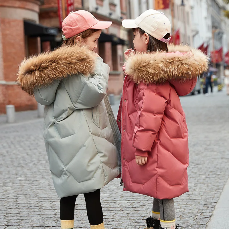 2025 Russia Winter Down Jacket For Girl Real Fur Thick Warm Hooded