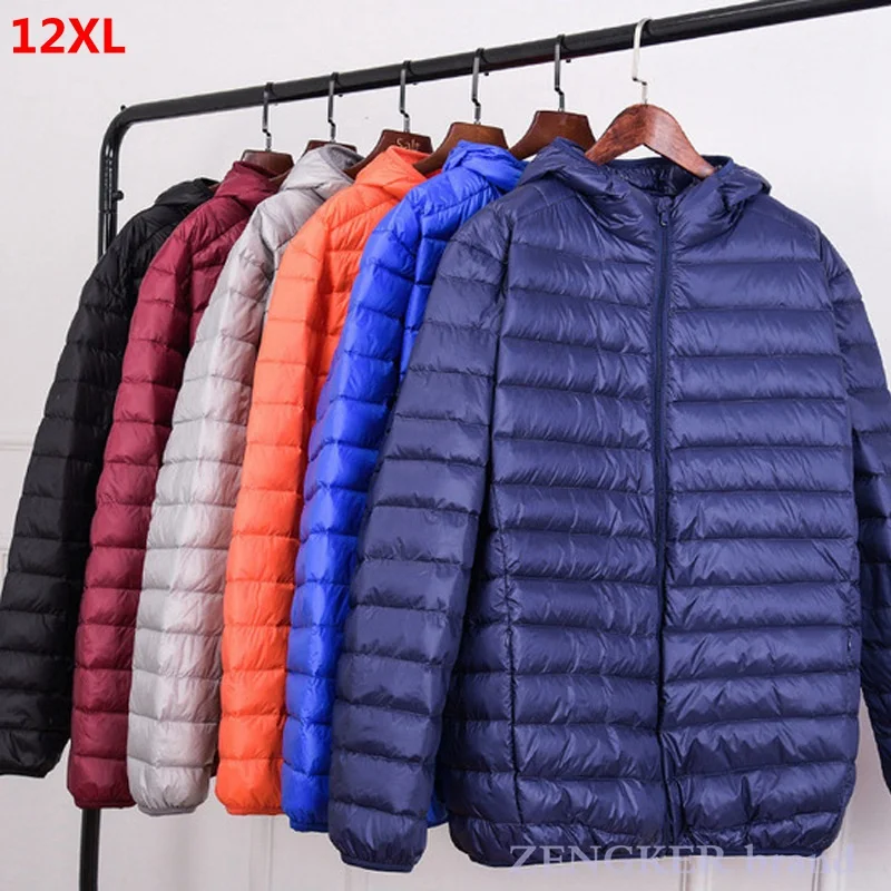 Men's Down Jacket Super size thin and light hooded large size coat 12XL 11XL 13XL 14XL mens jacket