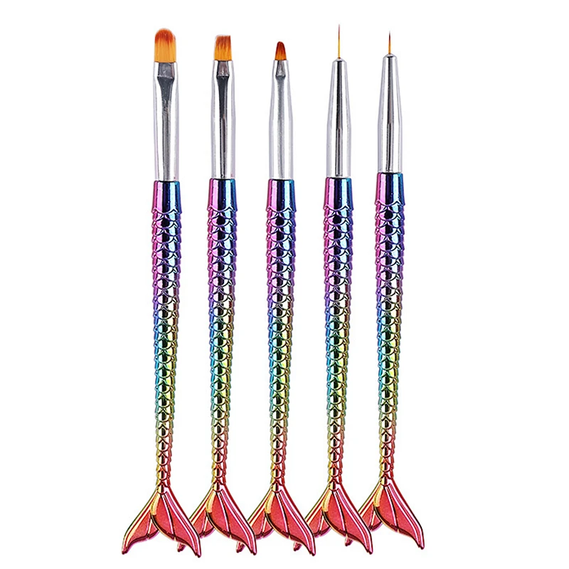 5Pcs/Set Mermaid Gradient Flower Nail Art Brush Carved Stripe Painting Drawing Pen Acrylic UV Gel Nail Tip Manicure Tool 3