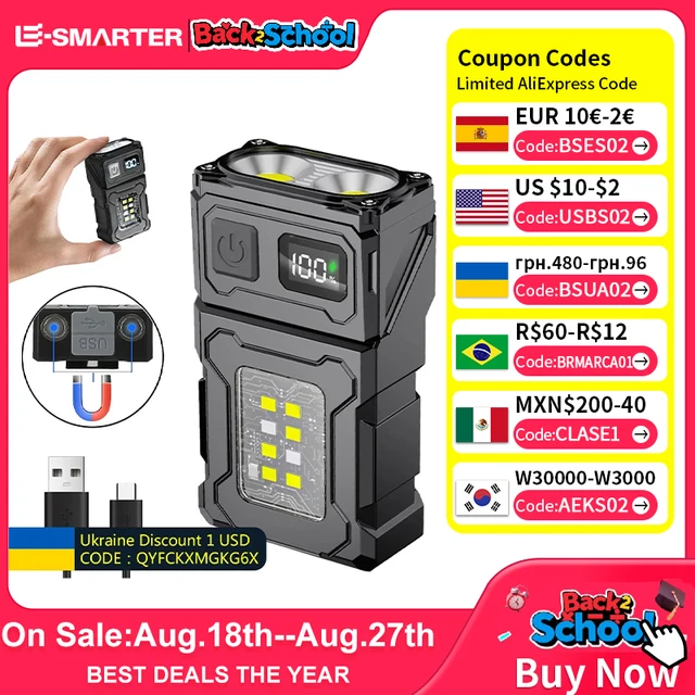 מיני פנס LED נטען USB נייד עם מגנט זנב, פנס קמפינג מבריק במיוחד, צד תאורה חירום COB 1