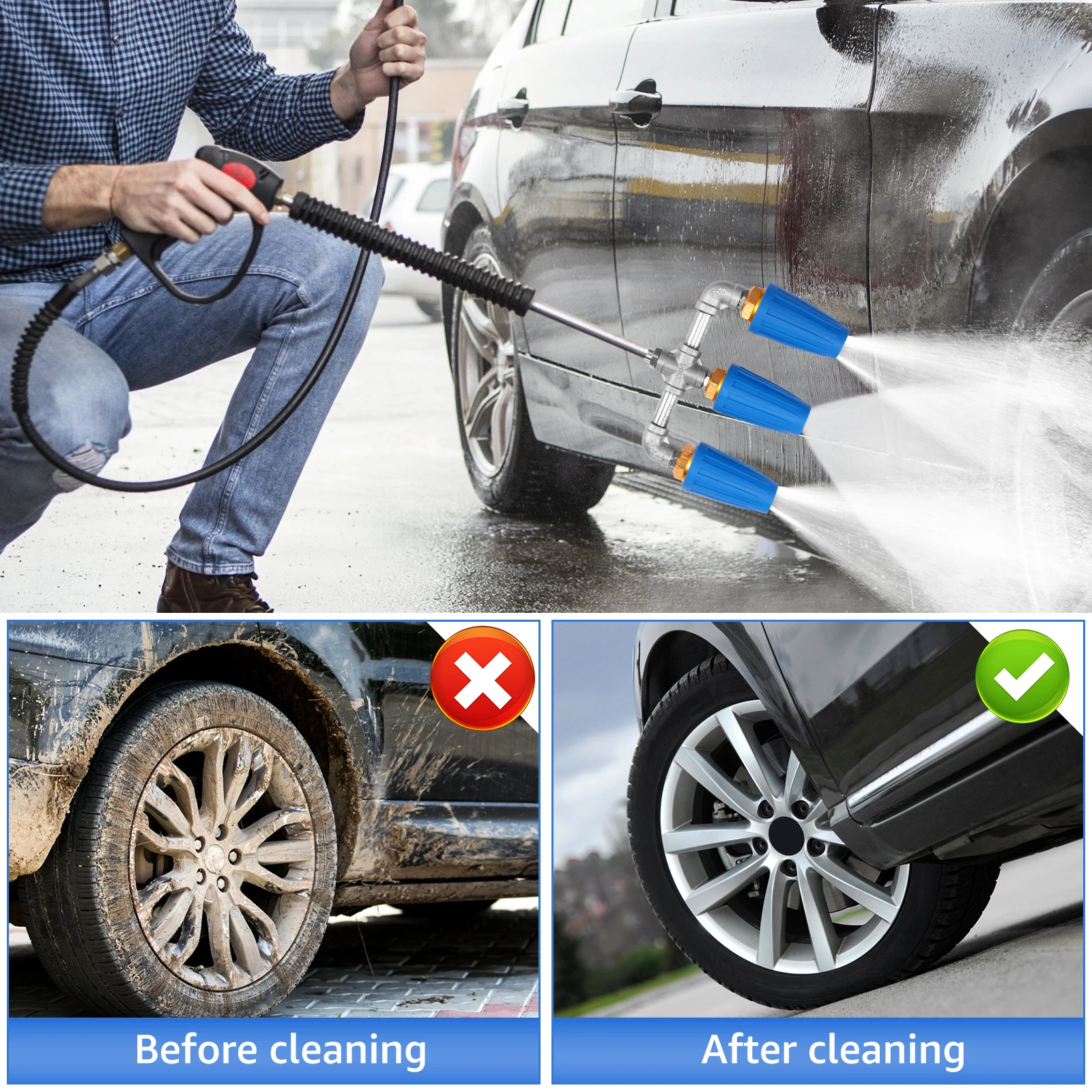 Pressure Washer Triple Turbine Nozzle  360° Rotating Turbo Nozzle Sprayer 4000 PSI With 1/4" Quick Connector 6
