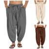 Mens Linen Yoga Pants Elastic Waist Drawstring Beach Loose Fit Casual Tapered Trousers Mens Ling Swim Trunks 4