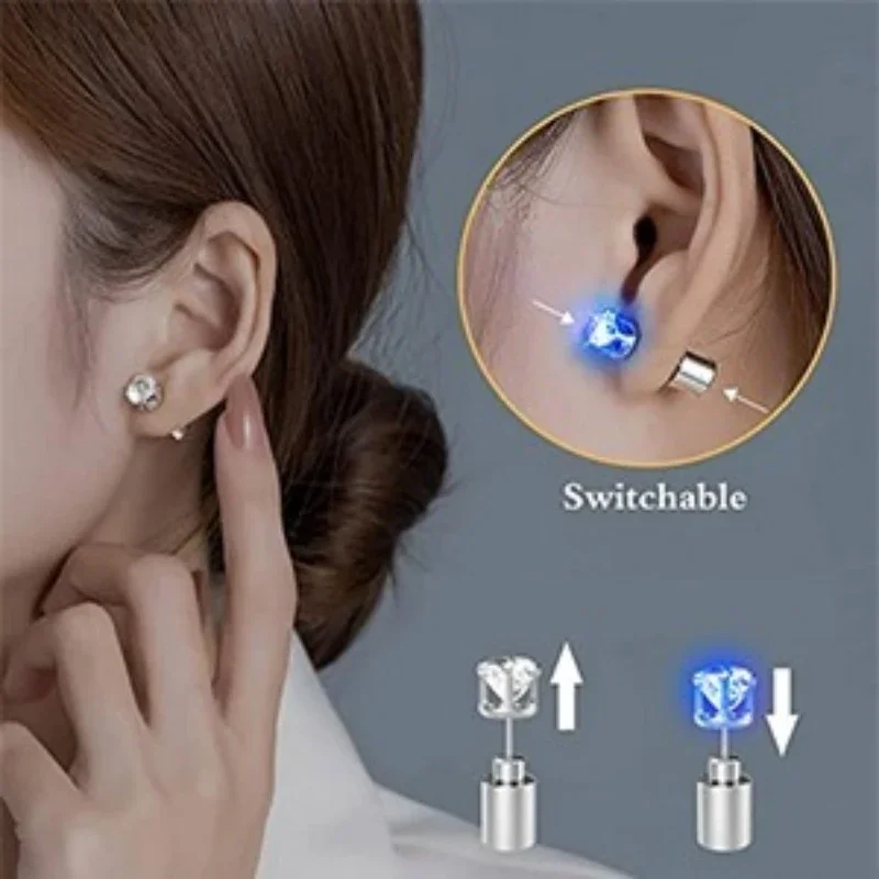 1PC LED Earrings Glowing Light Up Diamond Crown Ear Drop Pendant Stud Stainless Multi-color for Party Christmas Halloween Gift 5