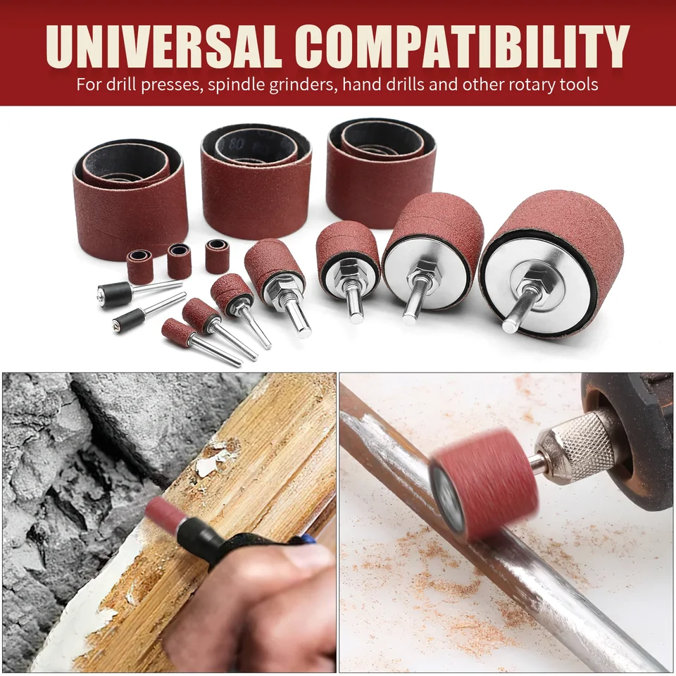 Handheld Rubber Sanding Drum, 1.5 Drilling Sanding Mandrel, Spindle Sander Adapter For Drill Presses And Drills, 10 Pieces Spindle Sander Sleeves - View #2