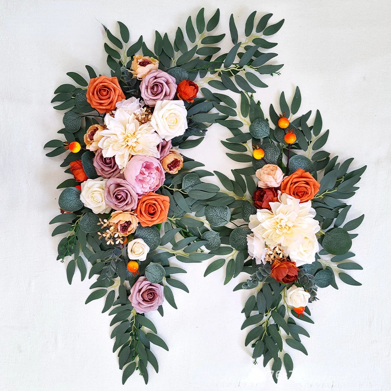 

2pcs/Set Artificial Arch Flowers Pomegranate Vine Hanging Christmas Garland Romantic Wedding Garden Arch Home Room Decoration