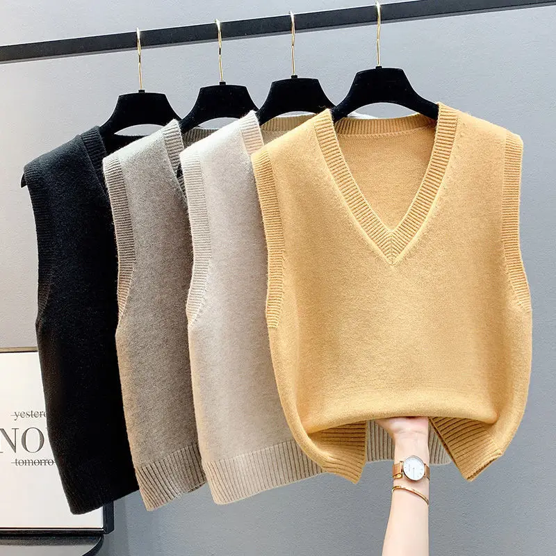 

Vest jacket, spring and autumn outerwear, new knitted women's sweater, Korean V-neck, loose autumn and winter vest for outerwear