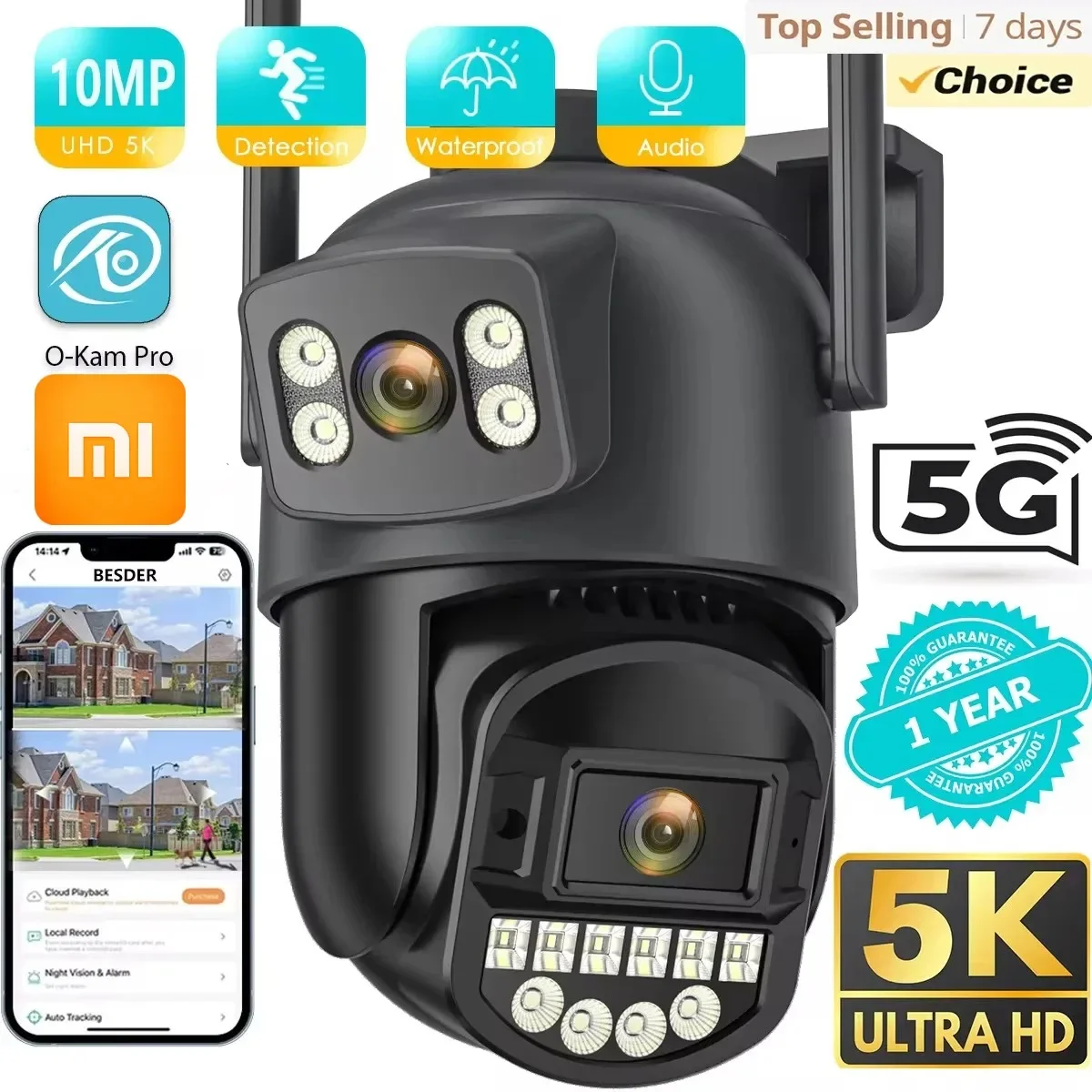 Xiaomi Cámara IP PTZ Lente Dual 8MP 5K Exterior WiFi 5G IA Vista Dual Seguridad CCTV