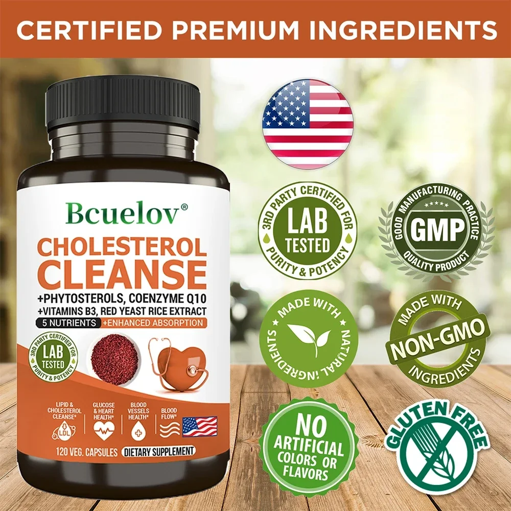 Cholesterol Cleanse Contains Coenzyme Q10 Red Yeast Rice Vitamin B3 support cholesterol health heart health blood flow cholesterol health supplement