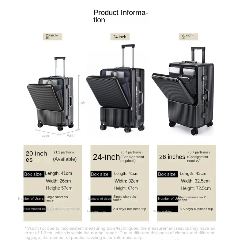 Suitcase aluminum frame Luggage,Promotion 20/22/24large size thickened multifunctional travel case，maletas de viaje envio gratis