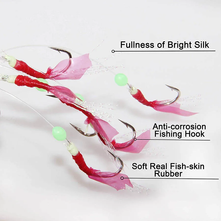 10 Packs De Aparejos Sabiki Luminiscentes Para Pesca - Con Anzuelos Múltiples Y Swivels De Bolas