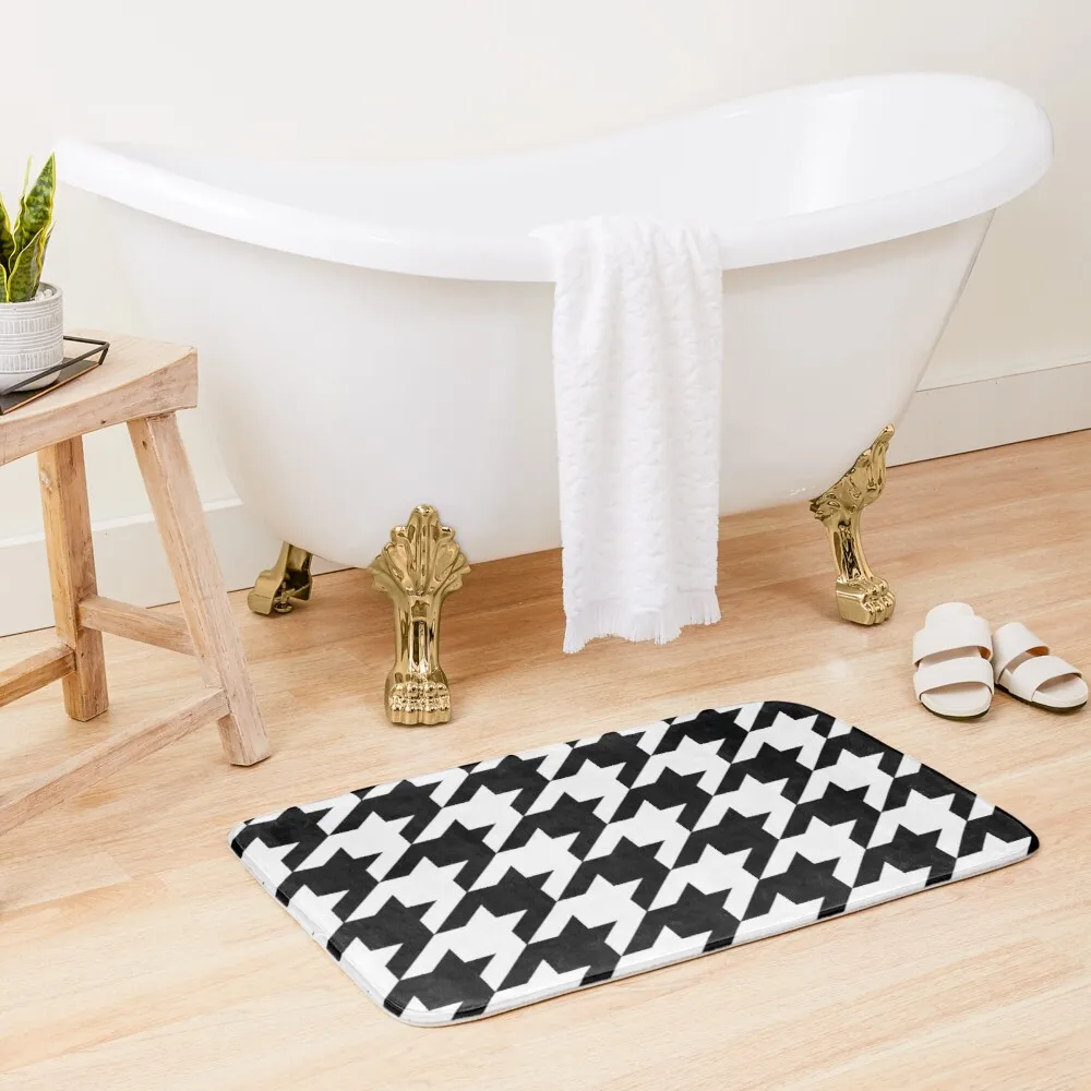 

Hip geometric pattern trendy black and white HoundstoothBath Mat Shower Mat