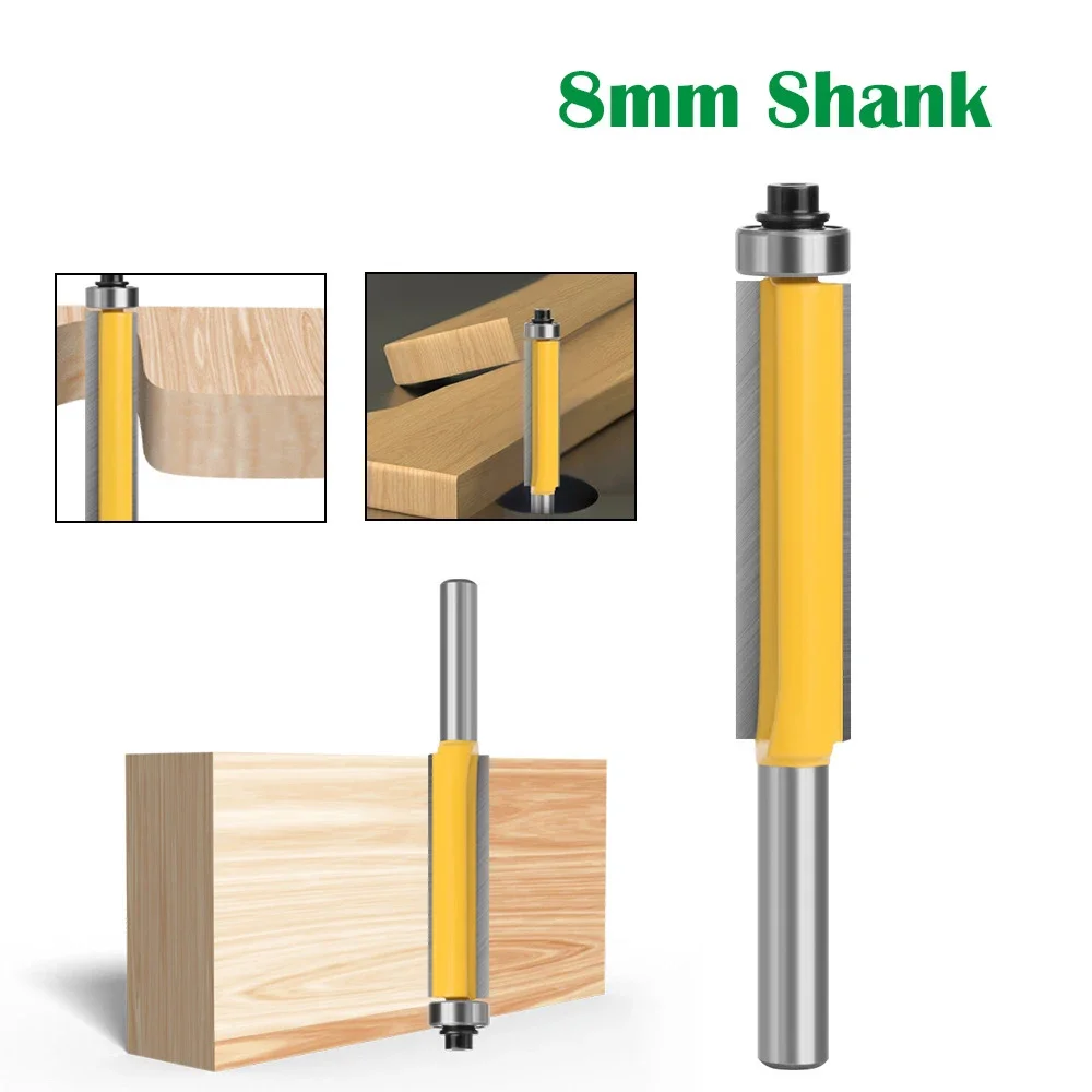 

1 Pcs 8mm Shank 2" Flush Trim Router Bit with Bearing for Wood Tungsten Carbide Milling Cutter for Woodworking Tools Drill Bit