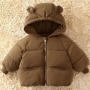 Boys Girls Warm Down Coat Baby Winter Thickened Hooded Jackets Children Solid Color Cotton Outerwear Kids Fashion Casual Clothes