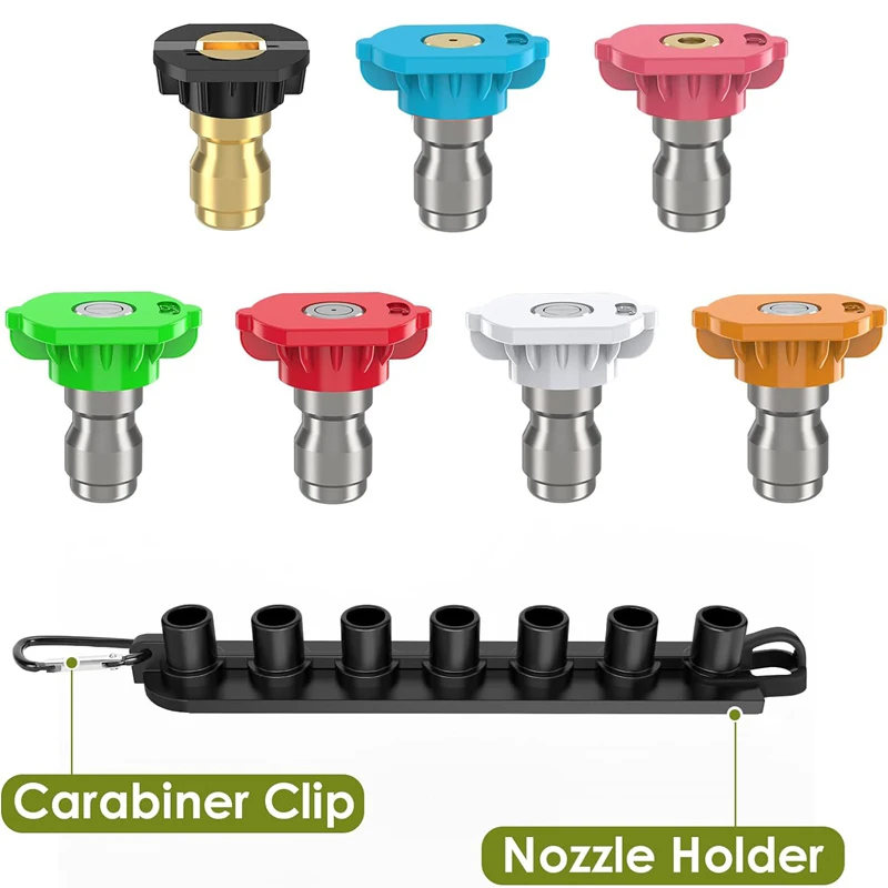 Universal Pressure Washer Tips Multiple Degrees Nozzle 1/4 Inch Quick Connect with Nozzle Holder 7 Spray Nozzle Tips 4000 PSI 3