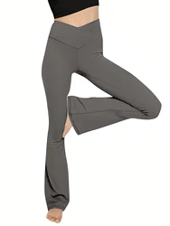 Women's High Waist Flare Leggings with Tummy Control - XL (Grey)