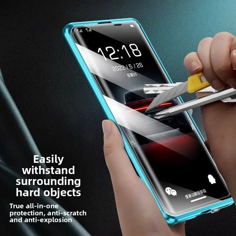 Luxury Double-Sided Tempered Glass Leather Cover with Shockproof Bumper