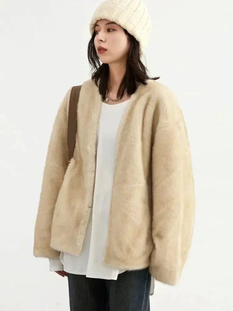 CHIC VEN Women's Jacket Loose Casual Solid Overcoat New Female Plush Coat V-neck Woman Outerwear Autumn Winter 2023 6