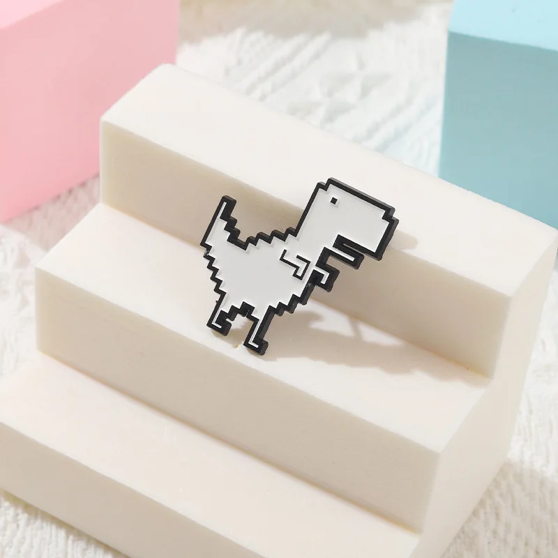 Dinosaur Brooch Pixel Style Jurassic Shape Metal Badge Clothing Bag Accessories Waist Pin