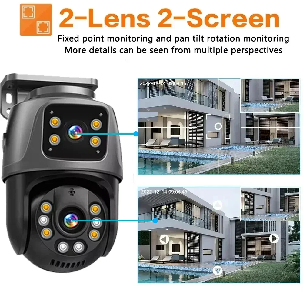 8MP 4K Dual Lens POE IP Camera PTZ Dual Screens Smart Home 360° PTZ Wired Video Surveillance Camera Human Detection CCTV ICsee