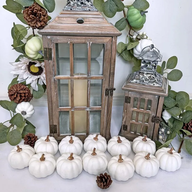 Small Artificial White Pumpkins Decorative Harvest Pumpkins for Fall Wedding Thanksgiving Halloween Table Centerpieces