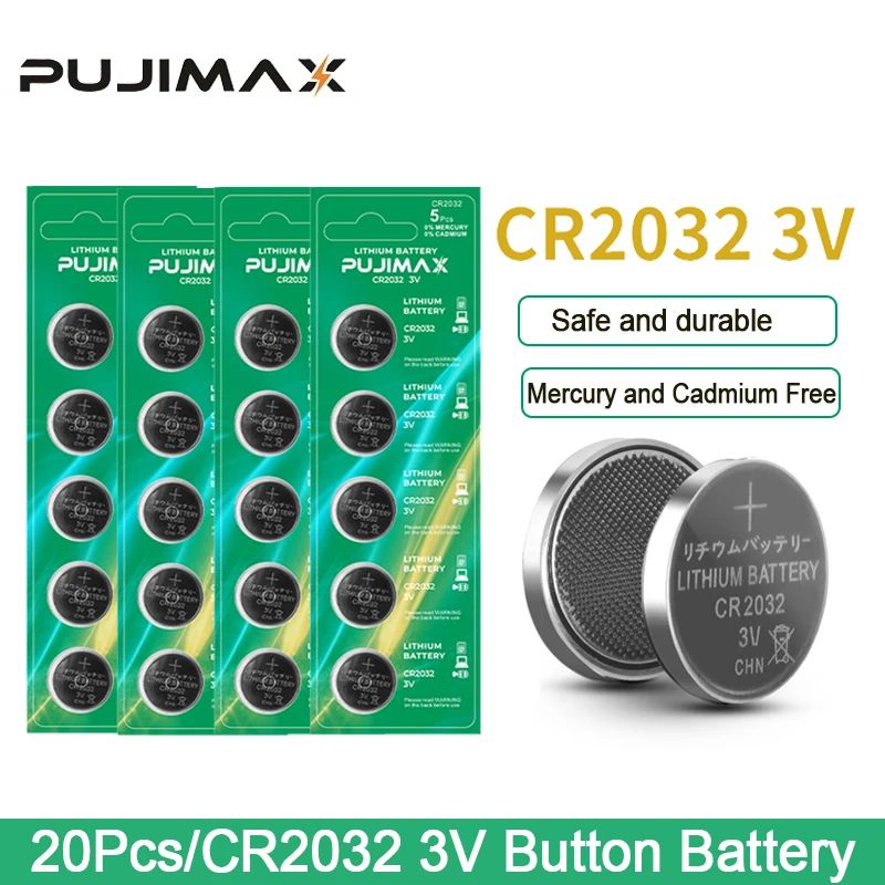 PUJIMAX 20Pcs CR2032 Button Batteries DL2032 ECR2032 GPCR2032 3V Lithium Battery For Watch