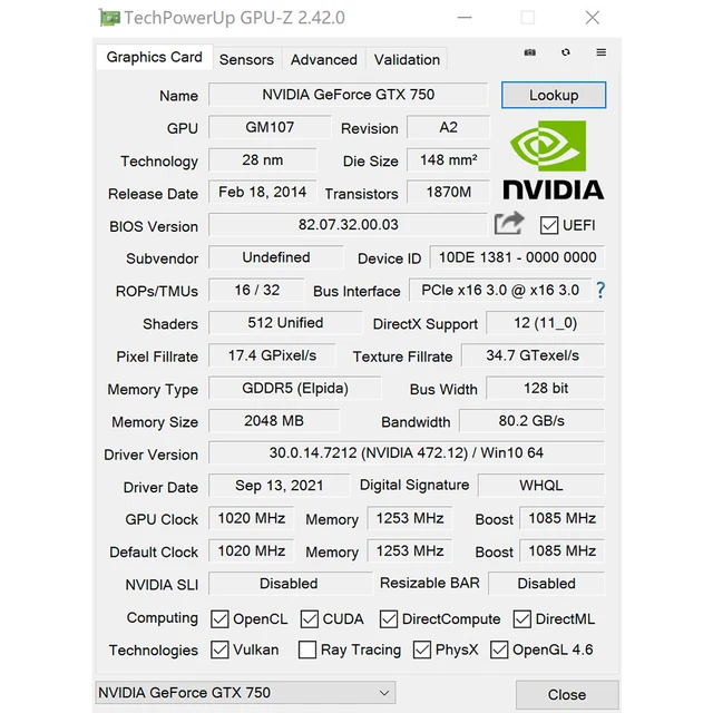 NVIDIA GeForce GTX750 128 Bit 2G original graphics card 6