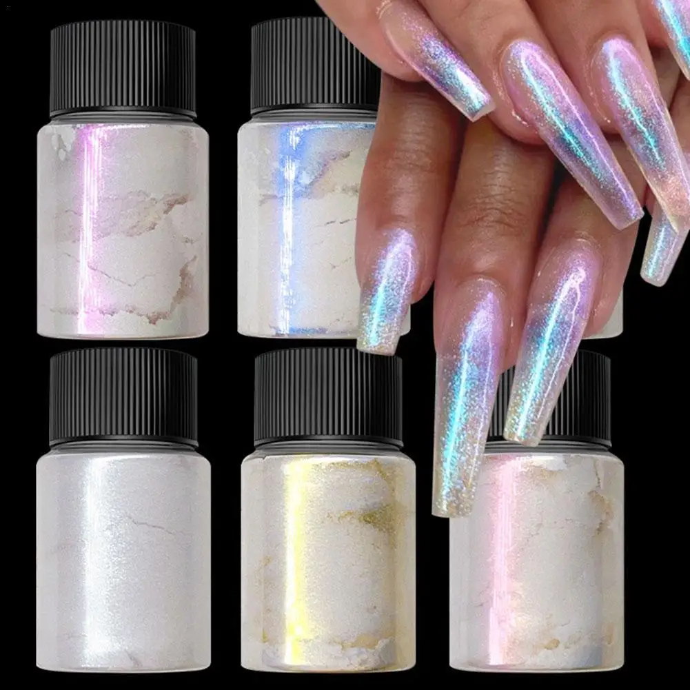 White Pearl Nails Glitter Aurora Dust Moonlight White Nail Powder Effetto Specchio Pigmento Per Forniture Per Nail Art