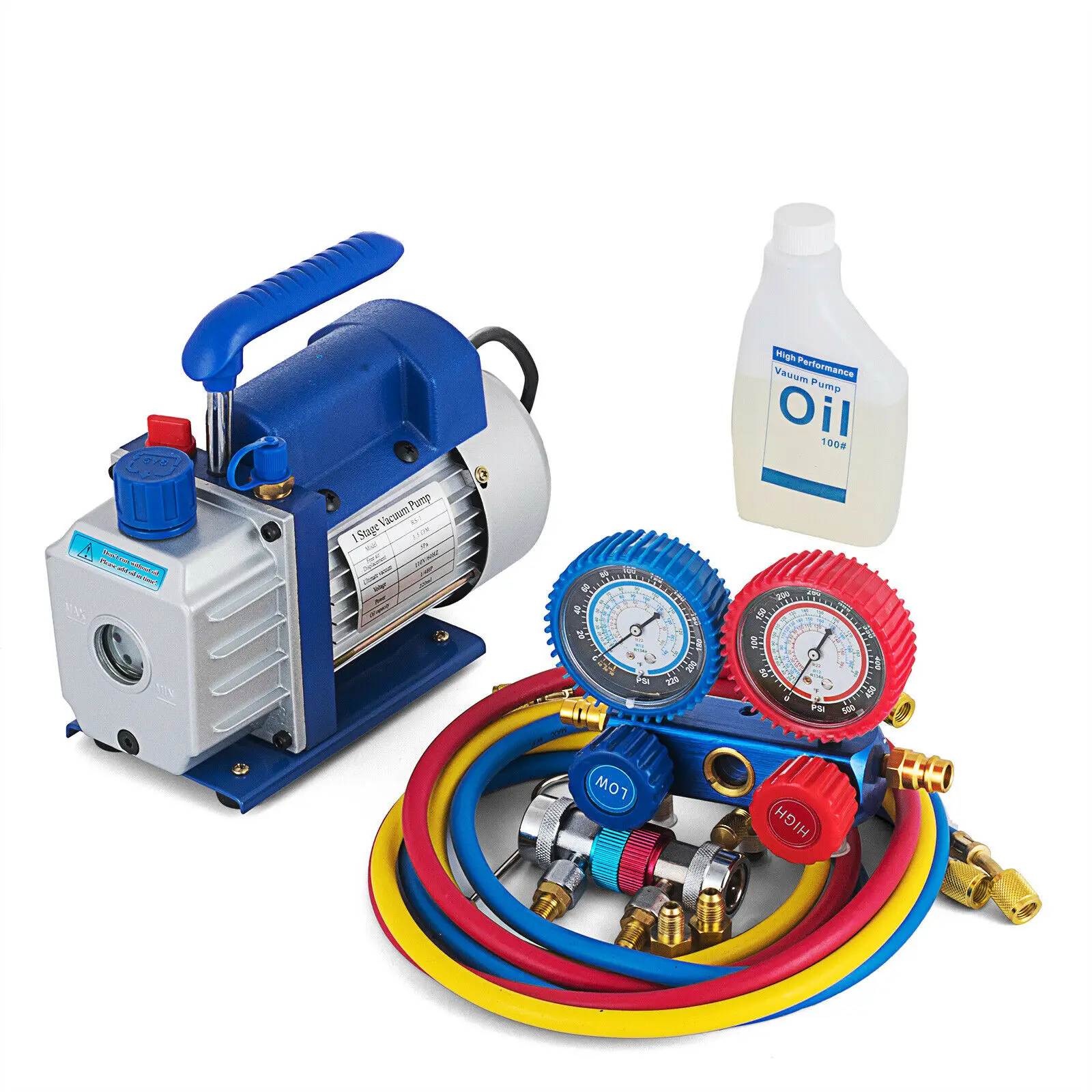 Kit De Bomba De Vacío Y Manómetro De 2.5 CFM 1/4 * | * 110V Construcción De Hierro Para Refrigeración HVAC R134a R12 R22 R502 R410a, Sin Batería