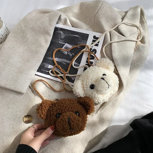 귀여운 곰 봉제 숄더백, 어린이 만화 메신저 백, 귀여운 봉제 지갑, 어린 소녀 동물 봉제 백팩 2