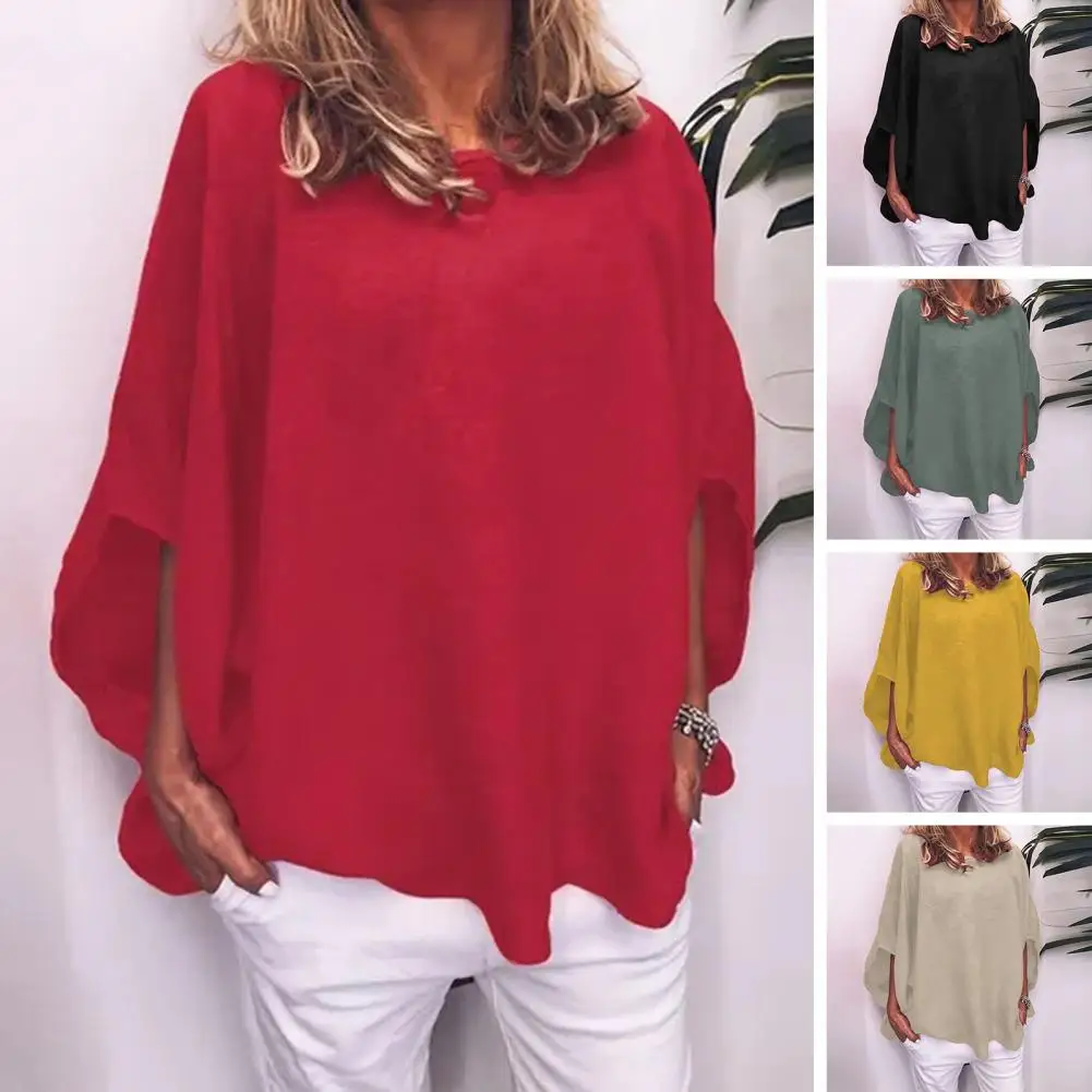 

Comfortable Autumn Blouse Comfortable Stylish Women's Spring Pullover Tops with Bat Sleeves Round Neck in Solid for Autumn
