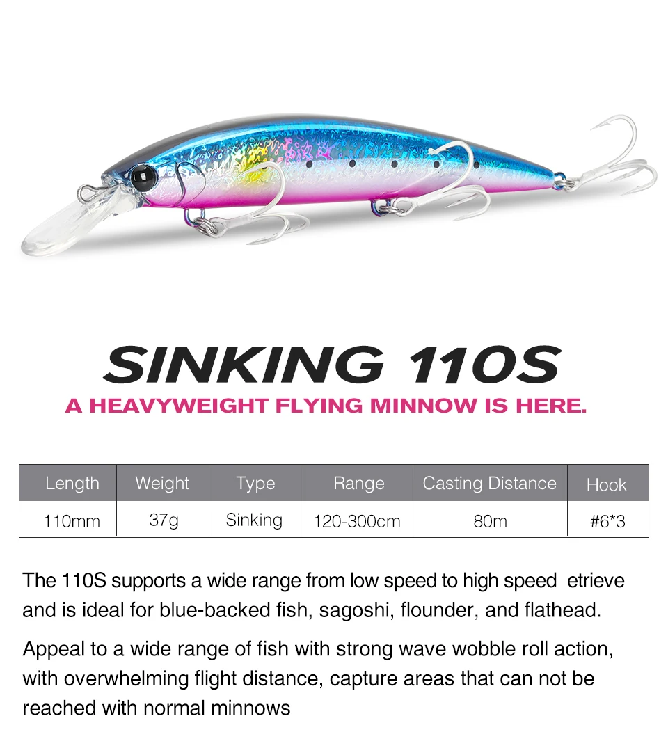 TSURINOYA 110mm 37g Sinking Minnow Max 80m Long Casting Angelköder Meeresangeln Künstlicher harter Köder WIZARD 110S Jerkbait Köder – Detail 4